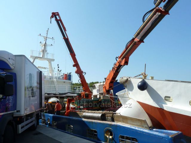 Milna, ostrov Brač, loď Adriatic Queen s bohatým úlovkem sardinek